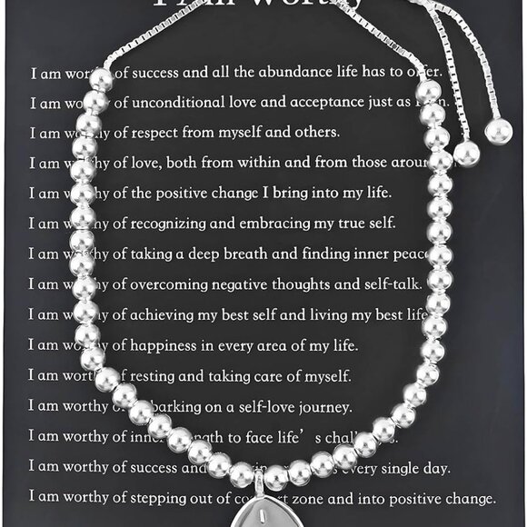 I Am Worthy Sterling Silver Pearl Bracelet with Affirmation Card for Self-Care - Picture 1 of 8